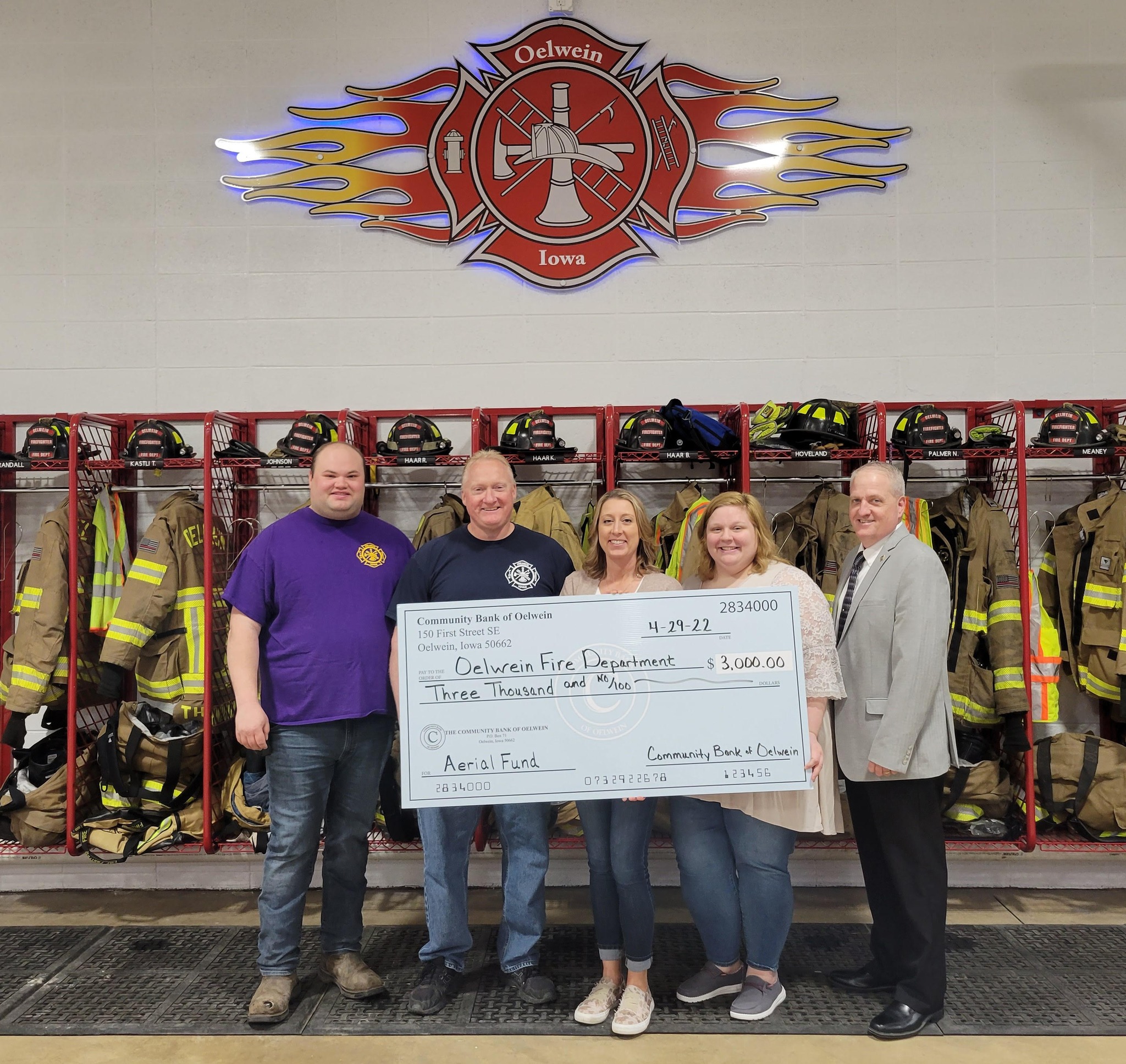 Community Bank donation to Oelwein Fire Department Oelwein Iowa